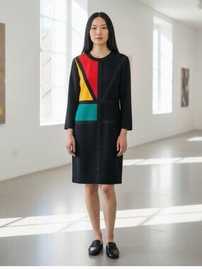* Vintage Mid-Century Modern Union Made Lilli Ann Mondrian Long Sleeve Dress